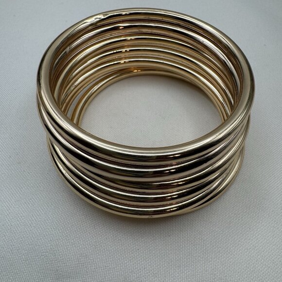 Zara Gold Tone Set Of 8 Bangles 8.5” Stackable Bracelets Minimalist Chic - Picture 5 of 7